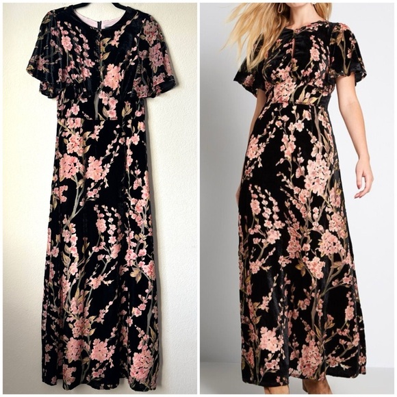Modcloth Velvet Floral Soiree Saunter Maxi Dress Evening - Picture 1 of 15